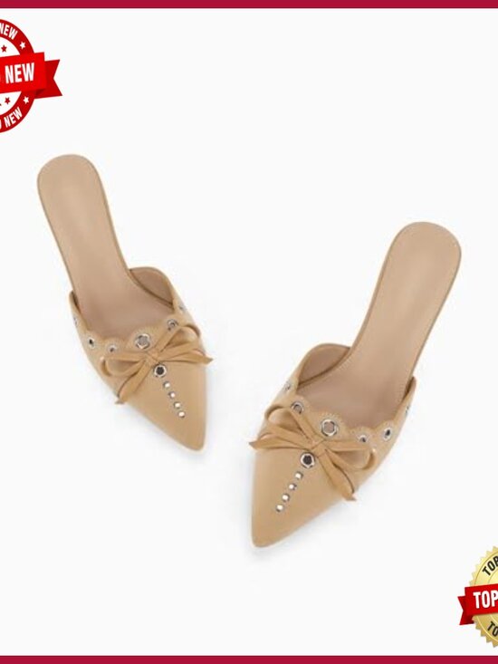 Amazon.com | VOLEECE Bow Tie Mules Heels for Women Pointed  Pointed Toe Mule Heels with Bow Tie Studded Backless Stiletto Dress Pumps